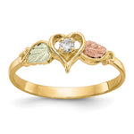 10k and 12k Tri-color Black Hills Gold 1/20 carat Diamond and Leaves Heart Ring