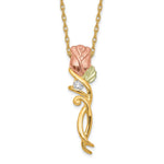 10k and 12k Tri-color Black Hills Gold 1/20 carat Diamond Long-stemmed Rose 14k Gold-filled Chain Necklace