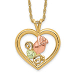 10k and 12k Tri-color Black Hills Gold Rosebud and Leaf in Heart 14k Gold-filled Chain Necklace