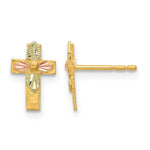 10k and 12k Tri-color Black Hills Gold Leaves on Small Cross Post Earrings