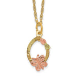 10k and 12k Tri-color Black Hills Gold Butterfly and Leaves on Oval 14k Gold-filled Chain Necklace