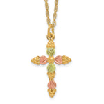 10k and 12k Tri-color Black Hills Gold Grapes and Leaves Cross 14k Gold-filled Chain Necklace