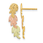 10k and 12k Tri-color Black Hills Gold 3-Leaves Post Earrings
