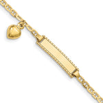 10k Polished Solid Chain/Solid Plate Puffed Heart Dangle Anchor Link 20x Plate ID Bracelet