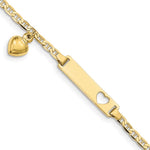 10k Polished Solid Chain/Solid Plate Cut-out Heart with Puffed Heart Dangle Anchor Link 22x Plate ID Bracelet