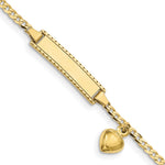 10k Polished Solid Chain/Solid Plate Puffed Heart Dangle Curb Link 21x Plate ID Bracelet