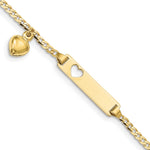 10k Polished Solid Chain/Solid Plate Cut-out Heart with Heart Dangle Curb Link 21x Plate ID Bracelet
