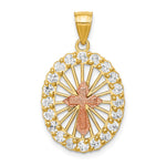 10k Two-tone CZ Cross in Oval Pendant