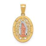 10K Two-Tone and White Rhodium Oval Our Lady Of Guadalupe Pendant