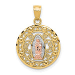 10k Two-tone and White Rhodium Round Our Lady of Guadalupe Pendant
