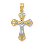 10K and White Rhodium Filigree Crucifix Pendant