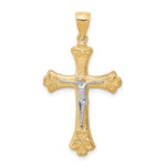 10K and White Rhodium Fleur De Lis Crucifix Pendant