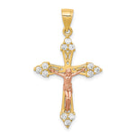 10k Two-tone CZ Crucifix Pendant