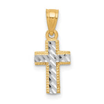 10k & Rhodium Tiny Diamond-Cut Cross Pendant