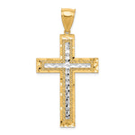 10K w/Rhodium Diamond-Cut Cross Pendant