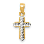 10K and White Rhodium Diamond-Cut Cross Pendant
