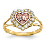 10k Two-tone with White Rhodium 15 Heart CZ Halo Ring