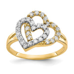 10K and White Rhodium Double Heart CZ Ring