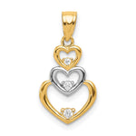 10K w/Rhodium CZ 3-Heart Pendant