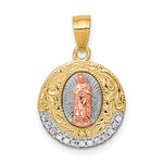 10K Two-Tone w/ Rhodium CZ Lady Of Guadalupe Round Pendant