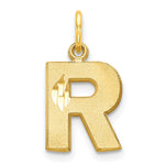 10k Satin Diamond-cut Block Initial R Charm