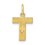 10k Satin Diamond-cut Block Initial T Charm