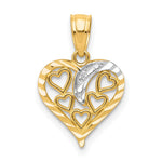 10K and White Rhodium Diamond-cut Hearts in Heart Charm