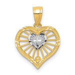10K W/Rhodium Heart W/Cross Charm