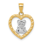 10k and White Rhodium Teddy Bear in Heart Charm