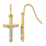 10k Two-tone Polished Crucifix Dangle Shepherd Hook Earrings