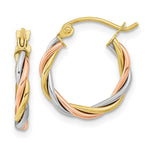 10k Tri-color Polished Twisted Hoop Earrings