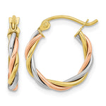 10k Tri-color Polished Twisted Round Hoop Earrings