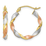 10k with White and Rose Rhodium Satin Twisted Round Hoop Earrings