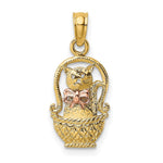 10k Two-Tone Cat with Bow In Basket Charm