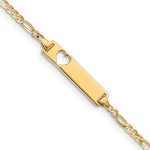 10k Polished Solid Chain/Solid Plate Figaro Link Cut-out Heart 20x Plate ID Bracelet