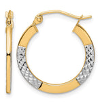 10K & Rhodium Diamond Cut 2.5x Hoop Earrings