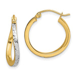 10k & Rhodium Diamond Cut Textured & Wavy Hoop Earrings