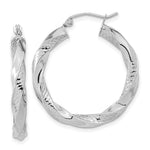 10K White Gold Polished & Textured Twist Hoop Earrings