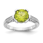 10k White Gold 1/10 carat Diamond and Round Peridot Ring