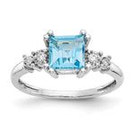 10k White Gold 1/20 carat Diamond and Princess Blue Topaz Ring