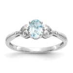 10k White Gold 6x Oval March/ Aquamarine and Diamond Size 7 Ring