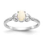10k White Gold 6x Oval October/ Opal and Diamond Size 7 Ring