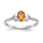 10k White Gold 6x Oval November/ Citrine and Diamond Size 7 Ring