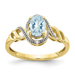 10k 7x Oval March/ Aquamarine and Diamond Size 7 Ring