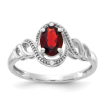 10k White Gold 7x Oval January/ Garnet and Diamond Size 7 Ring