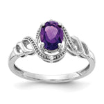 10k White Gold 7x Oval February/ Amethyst and Diamond Size 7 Ring