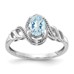 10k White Gold 7x Oval March/ Aquamarine and Diamond Size 7 Ring
