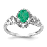 10k White Gold 7x Oval May/ Emerald and Diamond Size 7 Ring