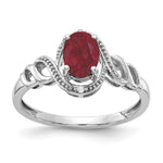 10k White Gold 7x Oval July/ Ruby and Diamond Size 7 Ring