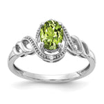 10k White Gold 7x Oval August/ Peridot and Diamond Size 7 Ring